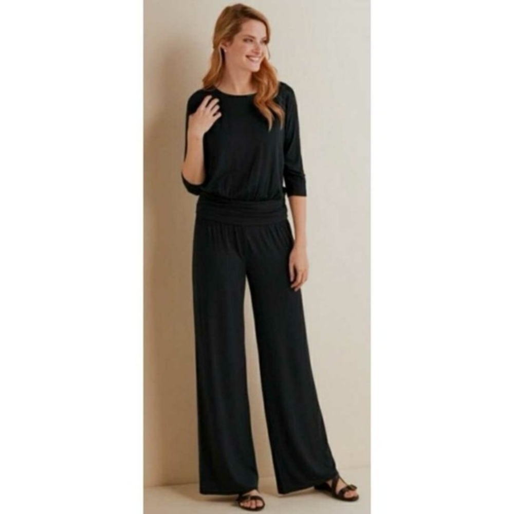Soft Surroundings Toujours Black Wide Leg Jumpsuit One Piece Modal Size L